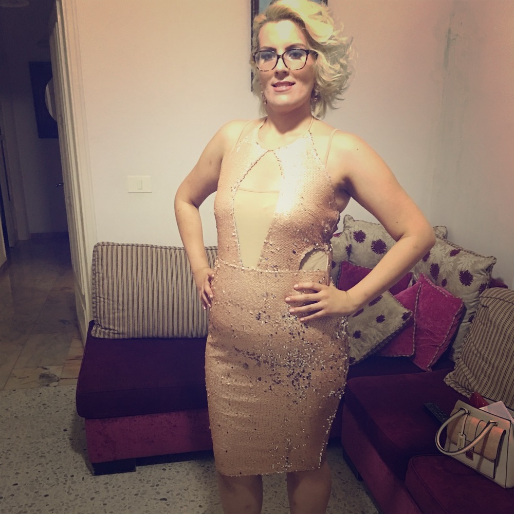 A Beige Sequined Dress